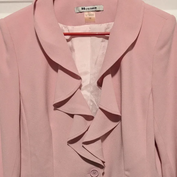 NyGard Collection Blush Pink Ruffle Blazer Size 12 Feminine Career Spring Jacket - Picture 8 of 8